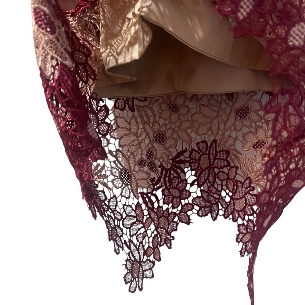 Bardot Burgundy and Beige Lace Overlay Sheath Dress Size 8‎ - Picture 6 of 7
